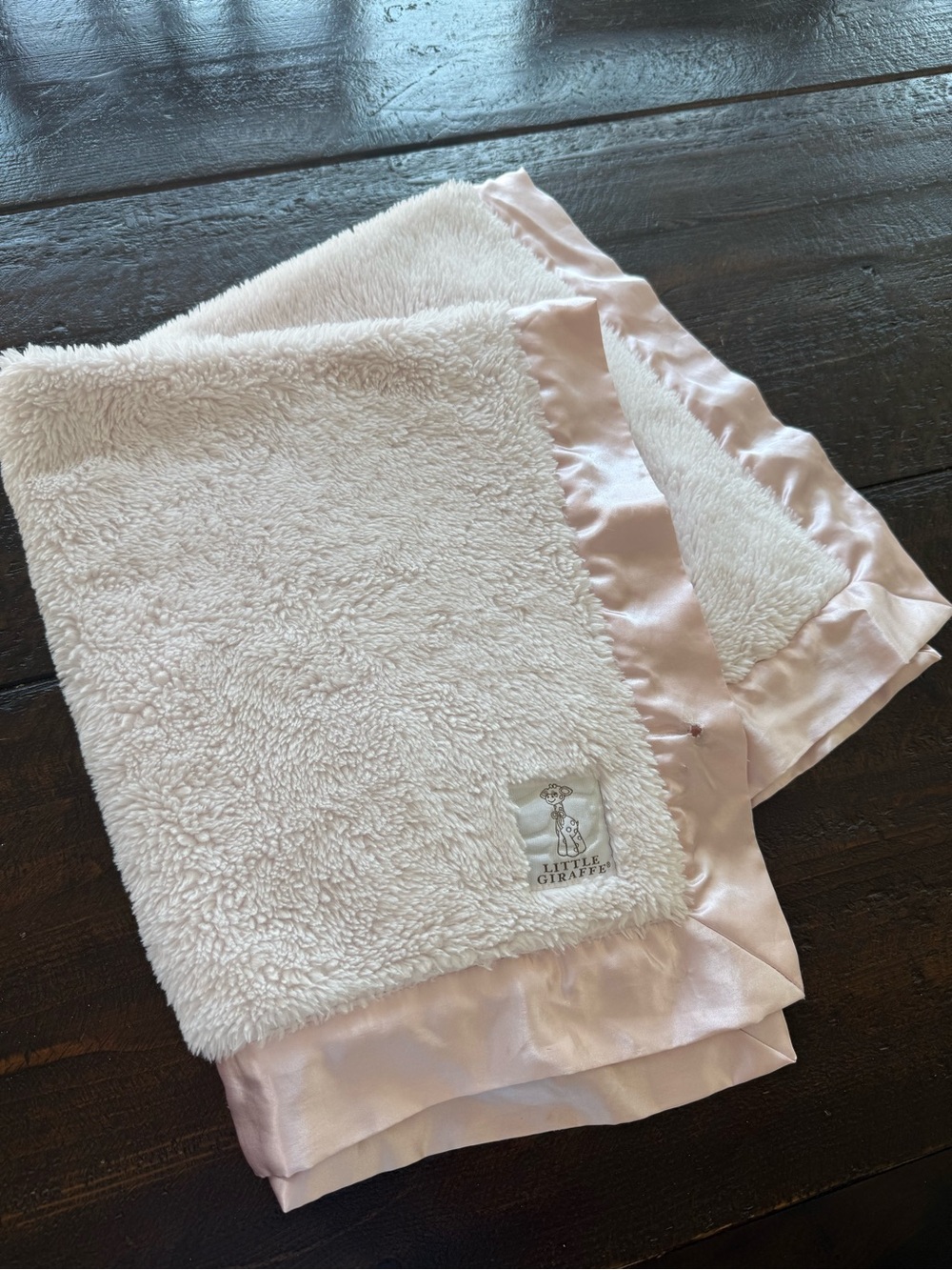 Little Giraffe Pale Pink Plush Satin-Edged Baby Blanket